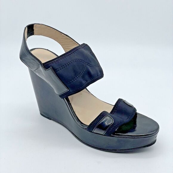 Adrienne Vittadini AV-CONCERTO Wedge Heels Women’s 8M Black Patent Sling Back - Picture 2 of 16